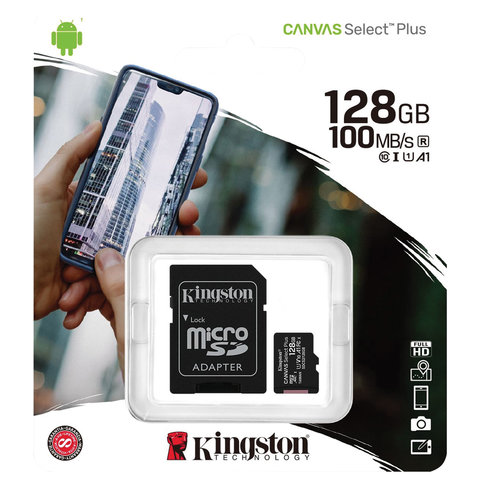 Карта памяти microSDXC 128 GB KINGSTON Canvas Select Plus UHS-I U1,100 Мб/с