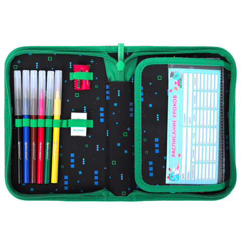 Пенал BRAUBERG с наполнением, 1 отделение, 1 откидная планка, 24 предмета, 21х14