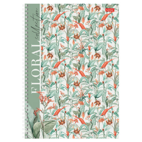 Тетрадь А4 80 л., HATBER, гребень, клетка, матовая ламинация, "Floral Тетрадь А4 80 л., HATBER, гребень, клетка, матовая ламинация, "Floral