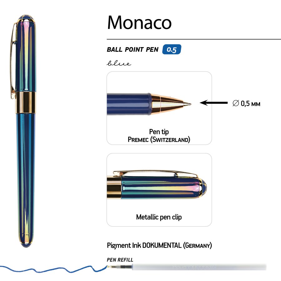 РУЧКА "MONACO. PEARL" ШАРИКОВАЯ 0.5 ММ, СИНЯЯ (темно-синий корпус )