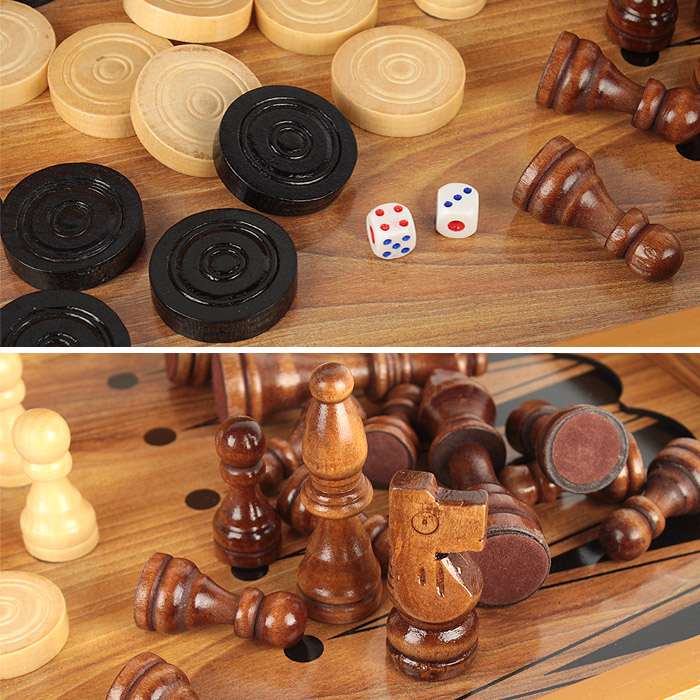Игра 3 в 1 Шахматы, шашки, нарды 49,5*49,5см (деревянные)