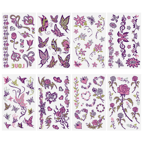 Наклейки-тату переводные "Блестящие", 15,5х9,5 см, ассорти 8 видов, Наклейки-тату переводные "Блестящие", 15,5х9,5 см, ассорти 8 видов,