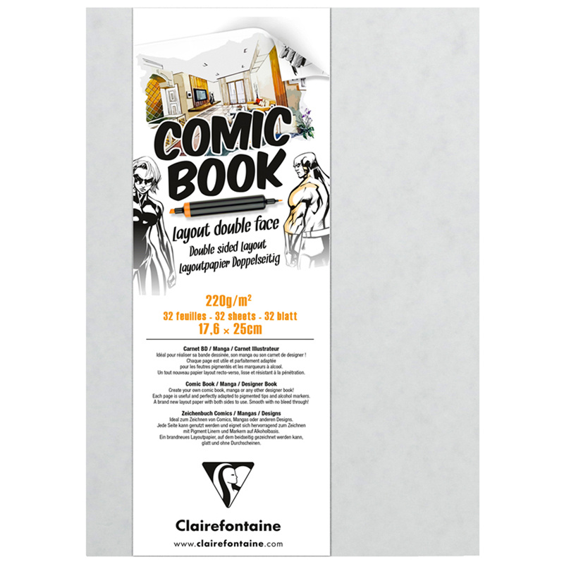 Скетчбук для маркеров 32л. 176*250мм, на склейке Clairefontaine "Comic Скетчбук для маркеров 32л. 176*250мм, на склейке Clairefontaine "Comic
