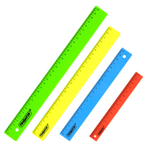Линейки пластиковые 15, 20, 25, 30 см неоновые, ПИФАГОР, НАБОР 4 шт.,
