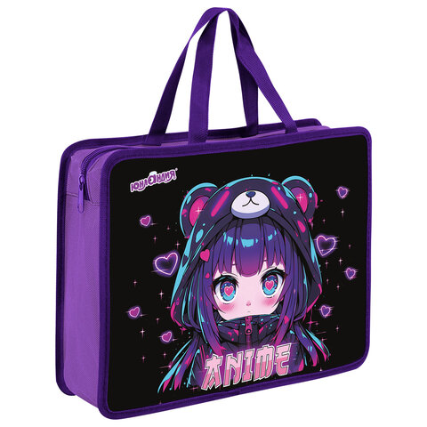 Папка на молнии с ручками ЮНЛАНДИЯ А4, 1 отделение, пластик, 80 мм, "Anime Папка на молнии с ручками ЮНЛАНДИЯ А4, 1 отделение, пластик, 80 мм, "Anime