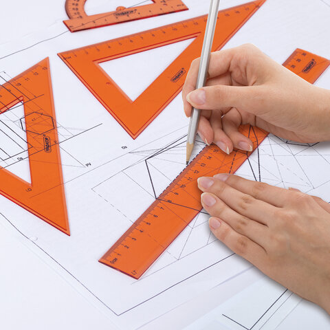 Набор чертежный большой ПИФАГОР (линейка 30 см, 2 треугольника, транспортир),