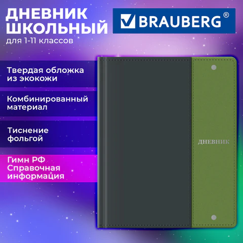Дневник 1-11 класс 48 л., обложка кожзам (твердая с поролоном) комбинированная,