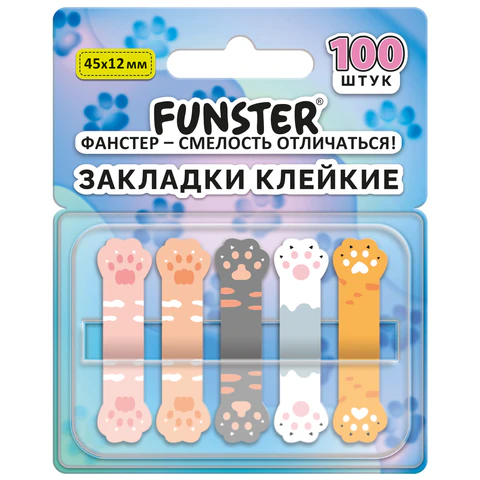 Закладки клейкие Z-сложения FUNSTER (ФАНСТЕР) "Лапки котов", 45х12 мм, Закладки клейкие Z-сложения FUNSTER (ФАНСТЕР) "Лапки котов", 45х12 мм,