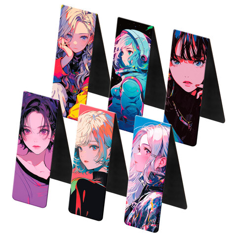 Закладки для книг МАГНИТНЫЕ, "АНИМЕ", комплект 12 штук, 60x20 мм,