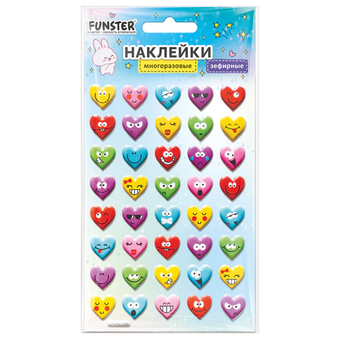 Наклейки объемные зефирные 15х10 см, ассорти 12 видов, FUNSTER (ФАНСТЕР), 666675