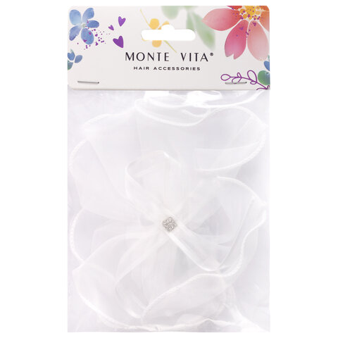 Бант для волос 8х10 см, 10х12 см, 8 см на резинке, белый, АССОРТИ, MONTE VITA