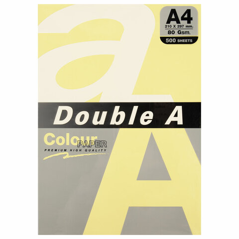 Бумага цветная DOUBLE A, А4, 80 г/м2, 500 л., пастель, светло-желтая