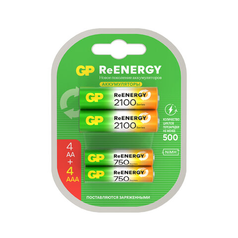 Батарейки аккумуляторные GP ReEnergy Ni-Mh НАБОР 8 шт. (ПРОМО 4+4), AA+ААА Батарейки аккумуляторные GP ReEnergy Ni-Mh НАБОР 8 шт. (ПРОМО 4+4), AA+ААА