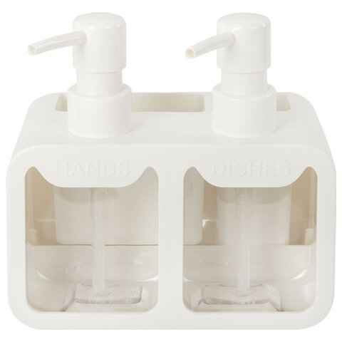 Дозатор DOUBLE для мыла/геля и моющего средства/шампуня, 2х350 мл, органайзер