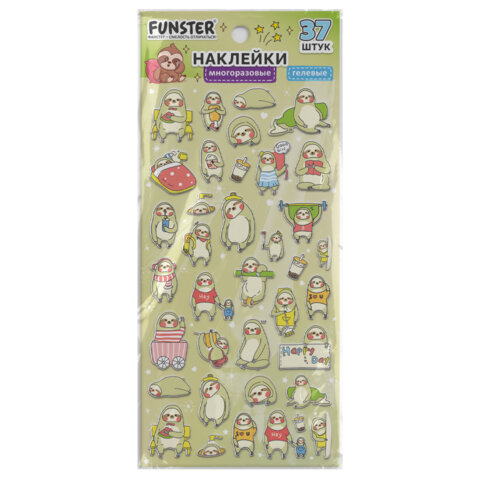 Наклейки гелевые "Зверяшки-обаяшки", 17,5х9 см, ассорти 12 видов,