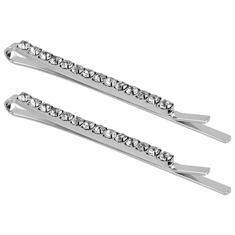 Невидимки для волос НАБОР 2 шт., 6 см, со стразами, серебристый, MONTE VITA Невидимки для волос НАБОР 2 шт., 6 см, со стразами, серебристый, MONTE VITA