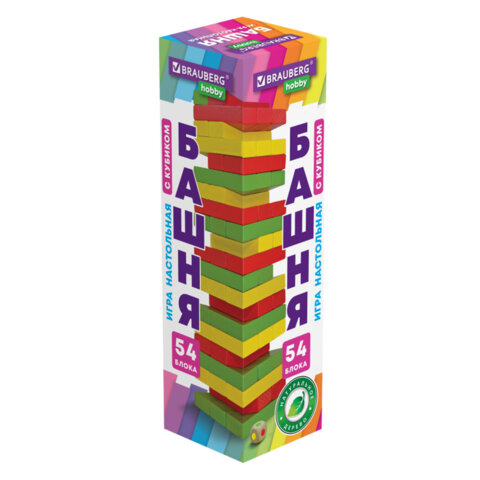 Игра настольная "ЦВЕТНАЯ БАШНЯ", 54 окрашенных деревянных блока + Игра настольная "ЦВЕТНАЯ БАШНЯ", 54 окрашенных деревянных блока +