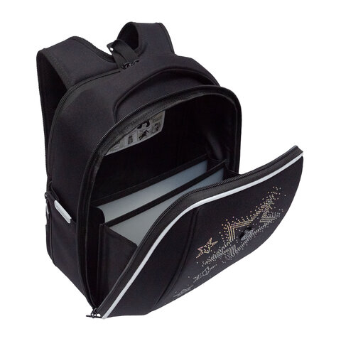 Ранец GRIZZLY анатомическая спинка, с брелоком, для девочек, "STARS", Ранец GRIZZLY анатомическая спинка, с брелоком, для девочек, "STARS",