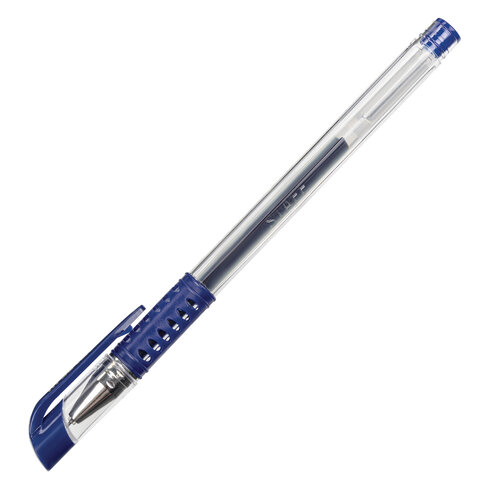 Ручка гелевая с грипом STAFF Basic Needle, СИНЯЯ, игольчатый узел 0,5 мм, линия