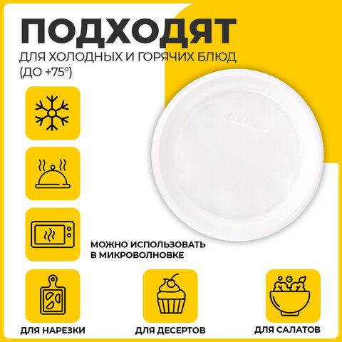 Одноразовые тарелки плоские, КОМПЛЕКТ 100 шт., пластик, d=220 мм,