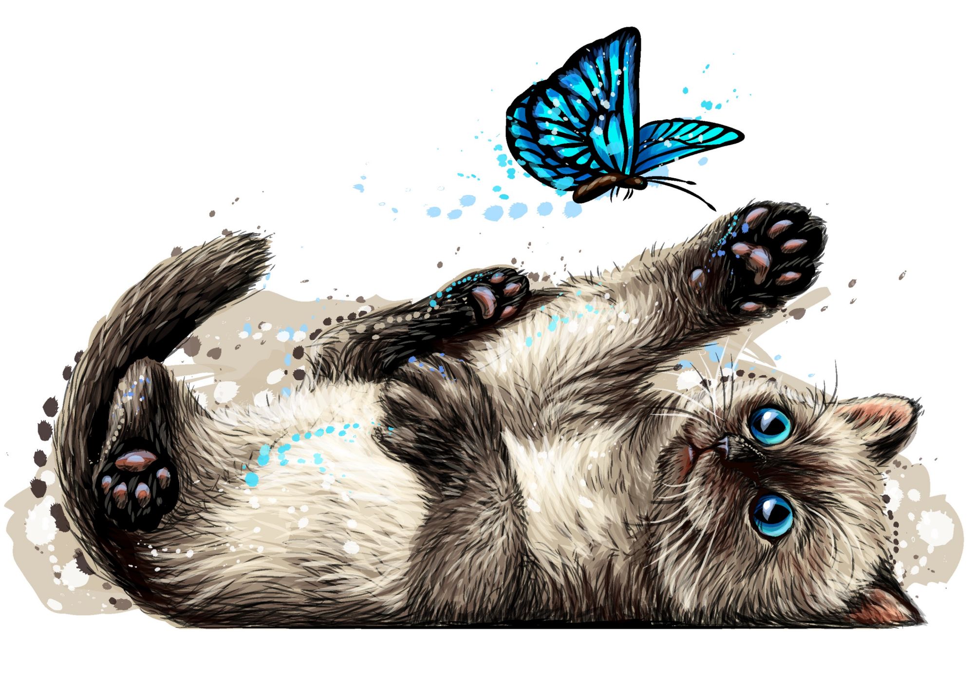 Кот играет с бабочкой арт