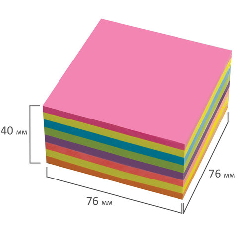 Блок самоклеящийся (стикер), BRAUBERG, НЕОНОВЫЙ, 76х76 мм, 400 л., 8 цветов,