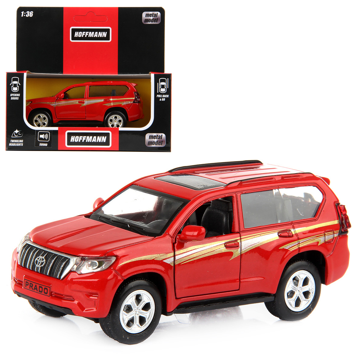 Машина металлическая TOYOTA Land Cruiser Prado 1:36, асс., дв. откр.,  инерция, свет, звук купить оптом, цена от 282.50 руб. 4680448351955