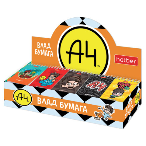 Блокнот МАЛЫЙ ФОРМАТ А7, 40 л., гребень, картон, клетка, дисплей, HATBER, Блокнот МАЛЫЙ ФОРМАТ А7, 40 л., гребень, картон, клетка, дисплей, HATBER,