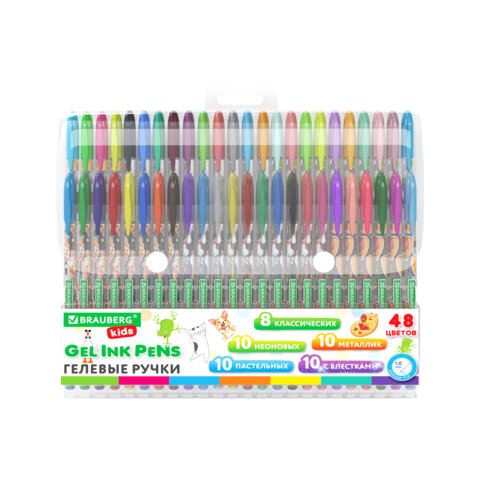 Ручки гелевые BRAUBERG KIDS "CUTE ANIMALS", НАБОР 48 ЦВЕТОВ, корпус с Ручки гелевые BRAUBERG KIDS "CUTE ANIMALS", НАБОР 48 ЦВЕТОВ, корпус с