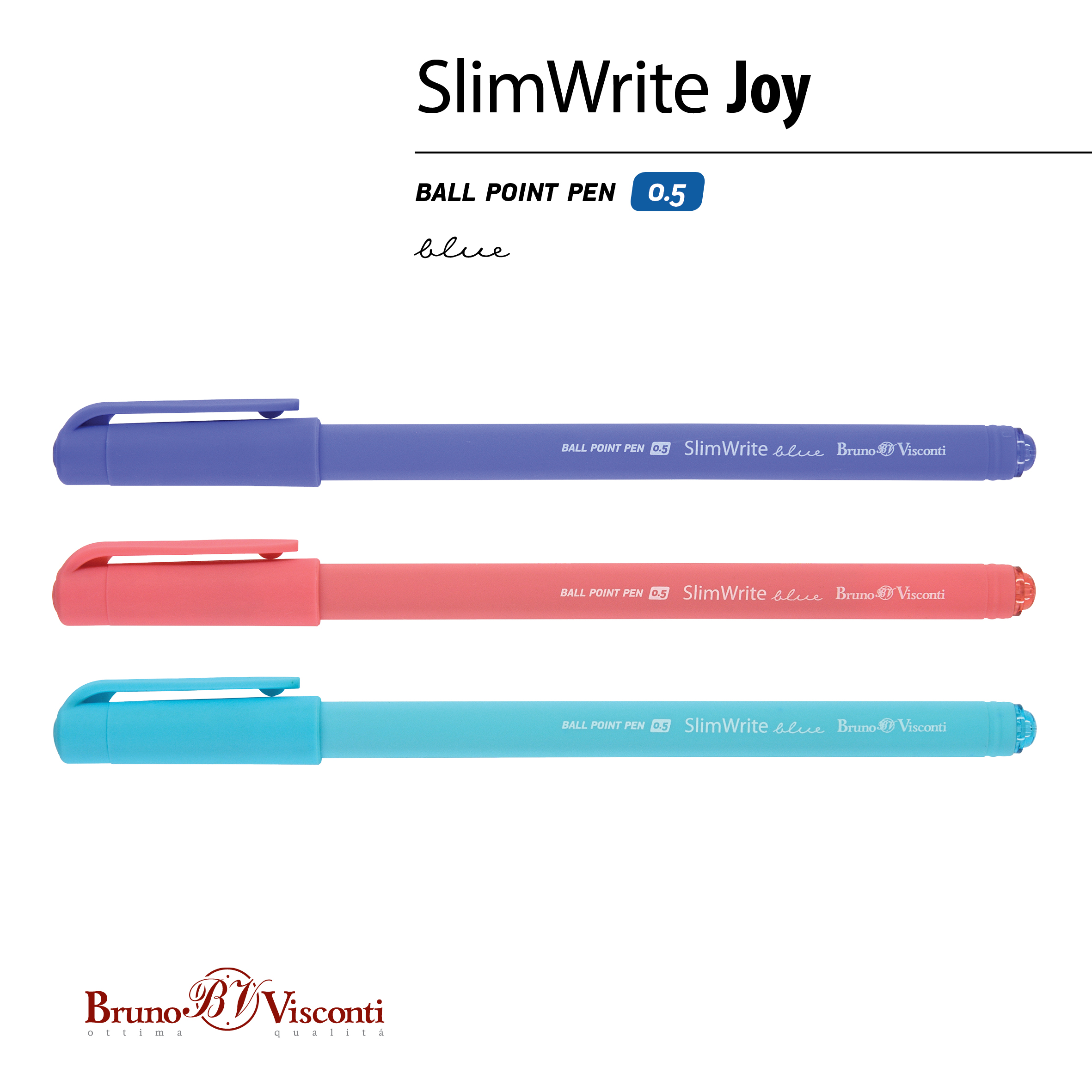 РУЧКА "SlimWrite.JOY" ШАРИКОВАЯ 0.5 ММ, СИНЯЯ (3 цвета корпуса)