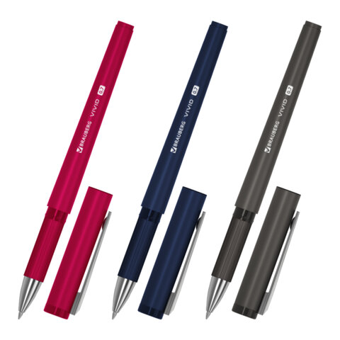 Ручки шариковые с грипом BRAUBERG "VIVID", НАБОР 3 ШТУКИ, СИНИЕ, SOFT