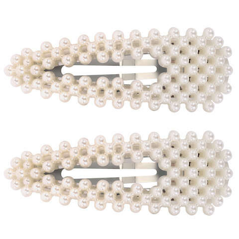 Заколки для волос НАБОР 2 шт., 7,5х2,5 см, клик-клак, с жемчужинами, белый, Заколки для волос НАБОР 2 шт., 7,5х2,5 см, клик-клак, с жемчужинами, белый,