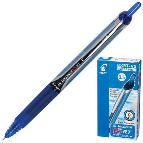 Ручка-роллер автоматическая с грипом PILOT "Hi-Tecpoint V5 RT", СИНЯЯ, Ручка-роллер автоматическая с грипом PILOT "Hi-Tecpoint V5 RT", СИНЯЯ,