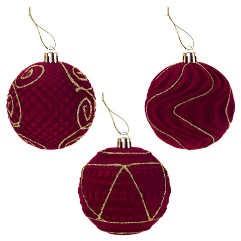 Шары елочные 6 шт., 8 см, "Burgundy Charm", пластик, софт-тач,