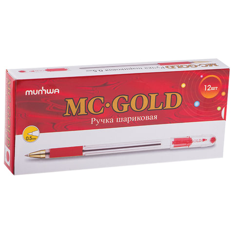 Ручка шариковая масляная с грипом MUNHWA "MC Gold", КРАСНАЯ, корпус Ручка шариковая масляная с грипом MUNHWA "MC Gold", КРАСНАЯ, корпус