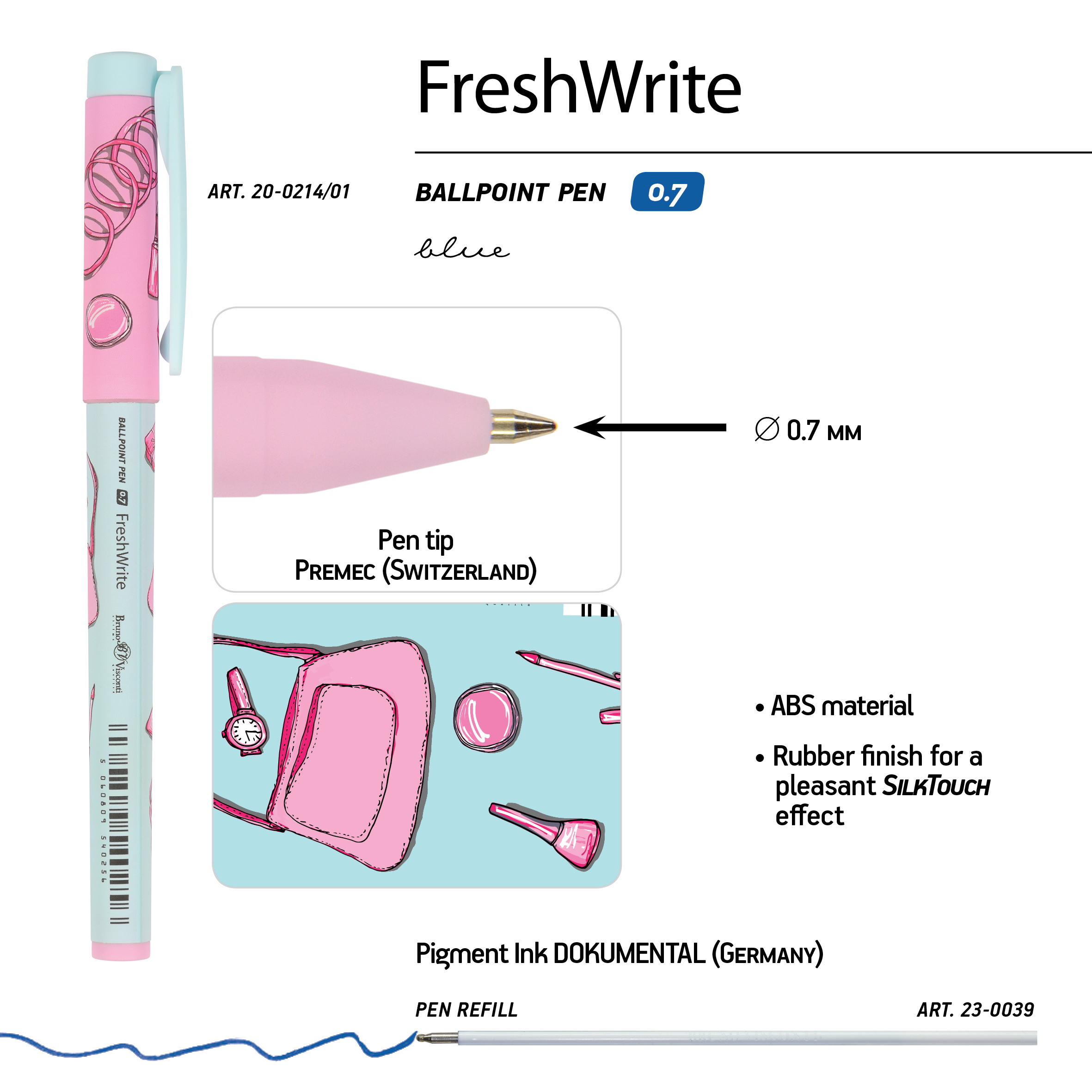 РУЧКА "FreshWrite. Life Style. Pink dream" ШАРИКОВАЯ 0.7 ММ, СИНЯЯ