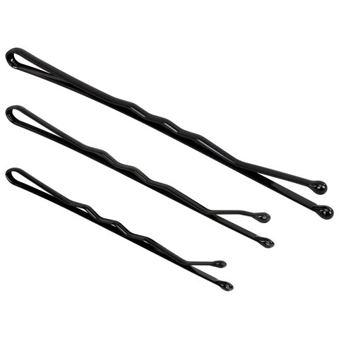 Невидимки для волос НАБОР 60 шт., 4,5 см, 5 см, 6 см, в кейсе, чёрный, MONTE