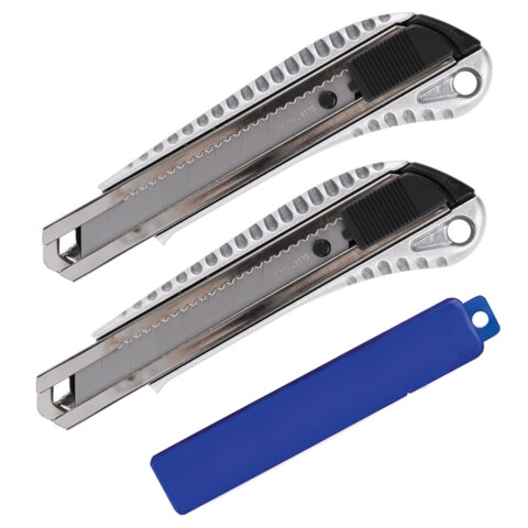 Нож канцелярский 18 мм, КОМПЛЕКТ 2 штуки + 10 ЛЕЗВИЙ, BRAUBERG Metallic, Нож канцелярский 18 мм, КОМПЛЕКТ 2 штуки + 10 ЛЕЗВИЙ, BRAUBERG Metallic,