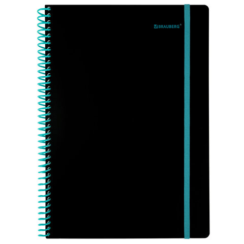 Тетрадь обложка пластик, А4 80 л., спираль пластик, резинка, клетка, BRAUBERG, Тетрадь обложка пластик, А4 80 л., спираль пластик, резинка, клетка, BRAUBERG,