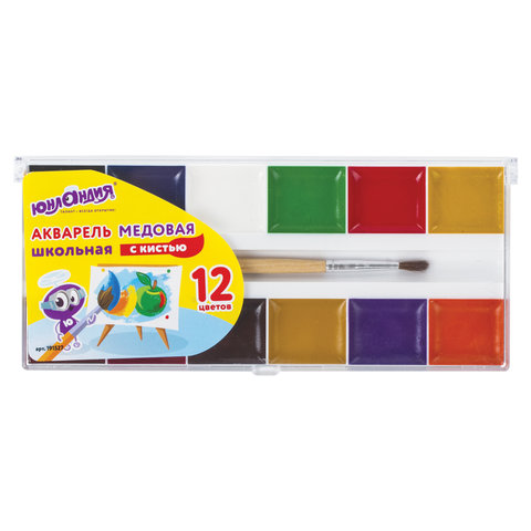 Краски акварельные ЮНЛАНДИЯ "ВЕСЕЛЫЙ ШМЕЛЬ", 12 цветов, медовые, С Краски акварельные ЮНЛАНДИЯ "ВЕСЕЛЫЙ ШМЕЛЬ", 12 цветов, медовые, С
