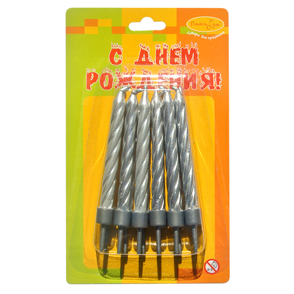 Свечи Серебряные с держателями 12шт 6см Свечи Серебряные с держателями 12шт 6см