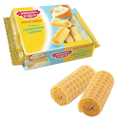 Вафельные рулетики ЯШКИНО со вкусом сгущенного молока, 160 г, КВ341 Вафельные рулетики ЯШКИНО со вкусом сгущенного молока, 160 г, КВ341