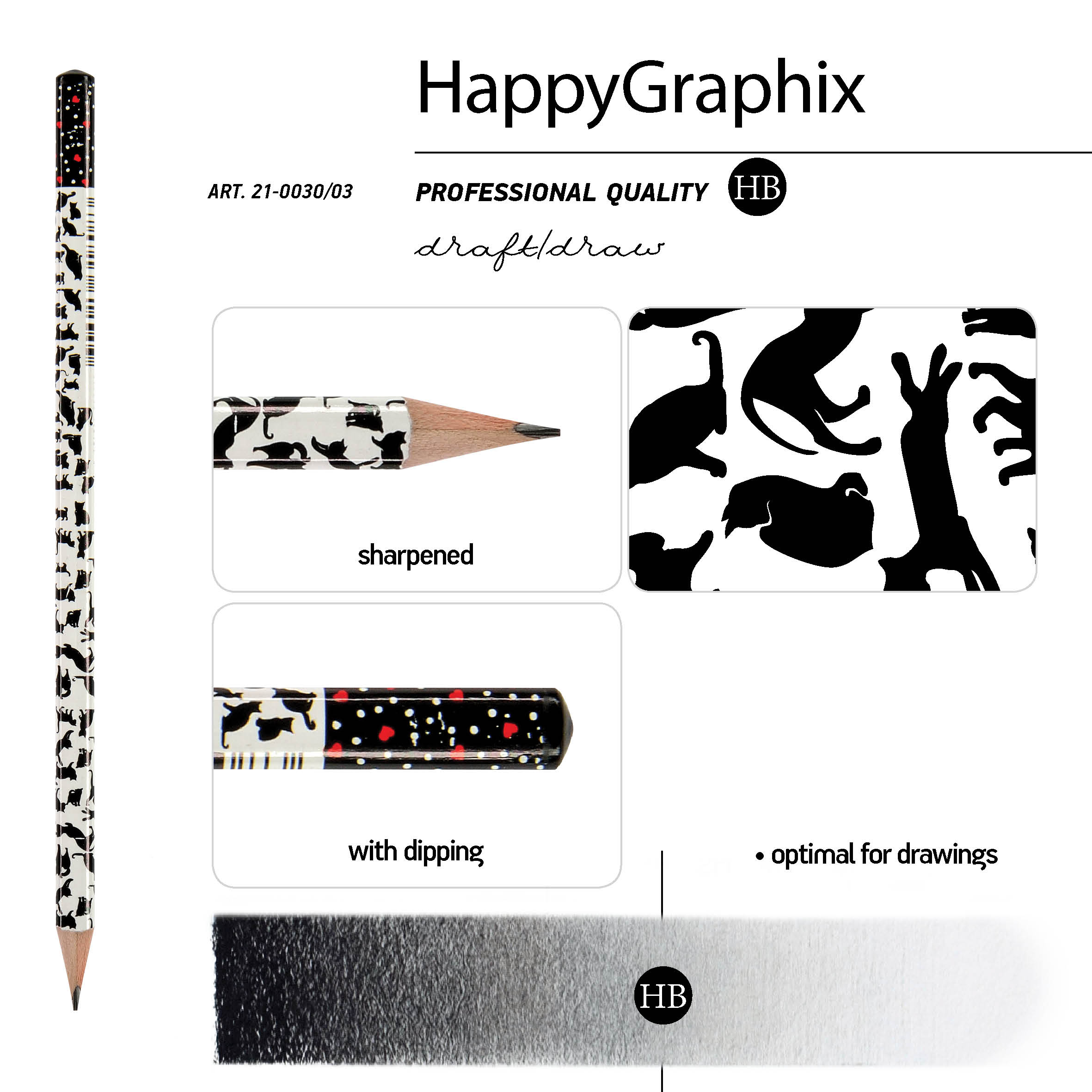 КАРАНДАШ ЧЕРНОГРАФИТОВЫЙ "HappyGraphix" КОШКИ-СЕРДЕЧКИ НВ