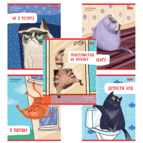 Тетрадь А5 48 л., HATBER скоба, линия, обложка картон, "Кот-обормот" Тетрадь А5 48 л., HATBER скоба, линия, обложка картон, "Кот-обормот"