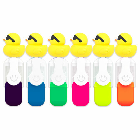 Набор текстовыделителей с топперами 6 ЦВЕТОВ НЕОН, "КРУТЫЕ УТЯТА", Набор текстовыделителей с топперами 6 ЦВЕТОВ НЕОН, "КРУТЫЕ УТЯТА",