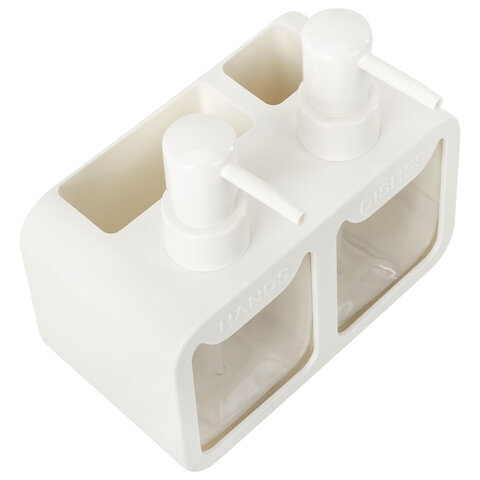 Дозатор DOUBLE для мыла/геля и моющего средства/шампуня, 2х350 мл, органайзер