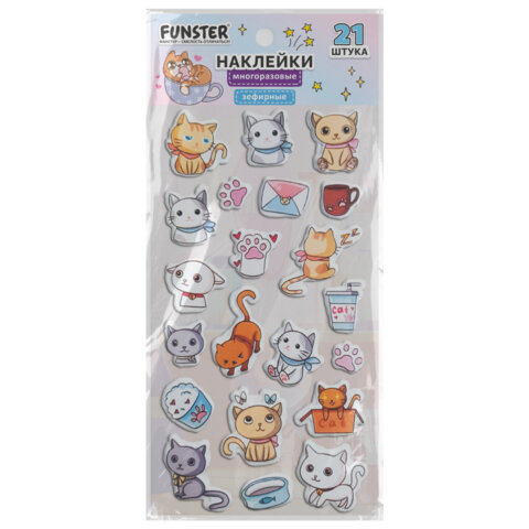 Наклейки зефирные "Котики", 18х9,5 см, ассорти 6 видов, FUNSTER