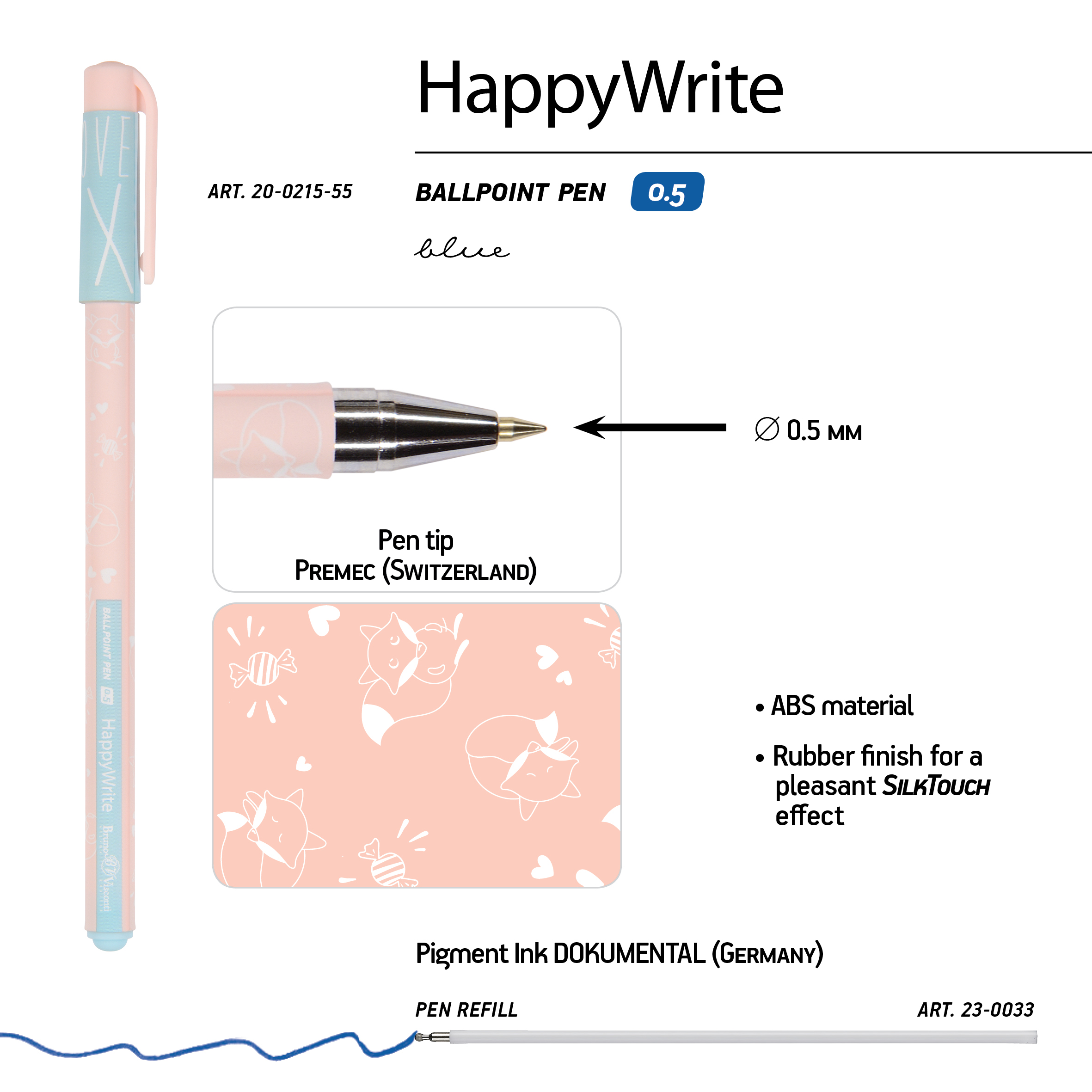 РУЧКА "HappyWrite. Зефирные животные. Лисички" 0.5 ММ, СИНЯЯ РУЧКА "HappyWrite. Зефирные животные. Лисички" 0.5 ММ, СИНЯЯ