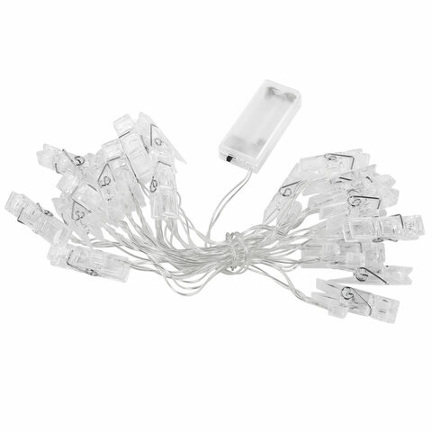 Электрогирлянда-нить комнатная "Прищепки" 3 м, 20 LED, теплый белый