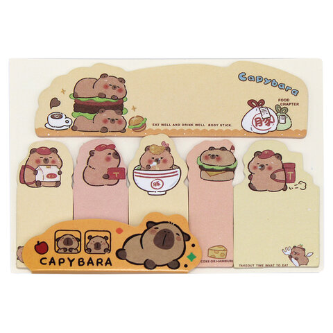 Закладки клейкие бумажные "Капибара" с печатью (6 видов х 15 листов), Закладки клейкие бумажные "Капибара" с печатью (6 видов х 15 листов),